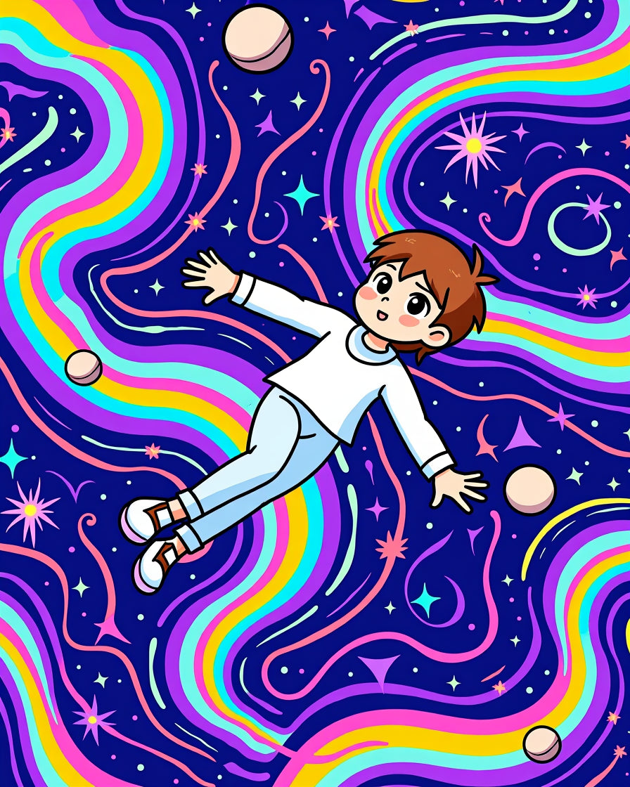 Whimsical Rainbow Swirl Star Child Design Rug