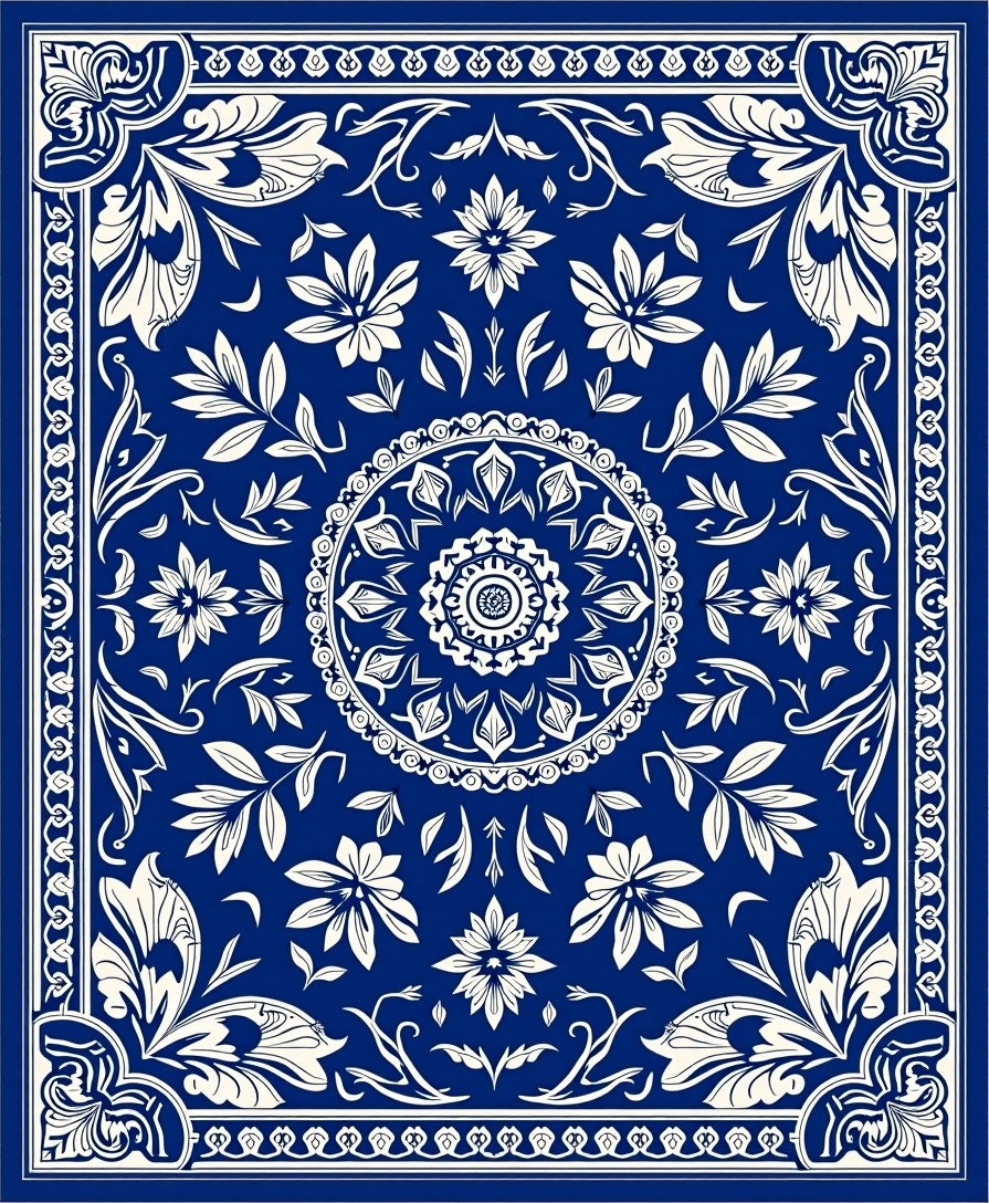 Classic Floral Mandala Blue Pattern Rug