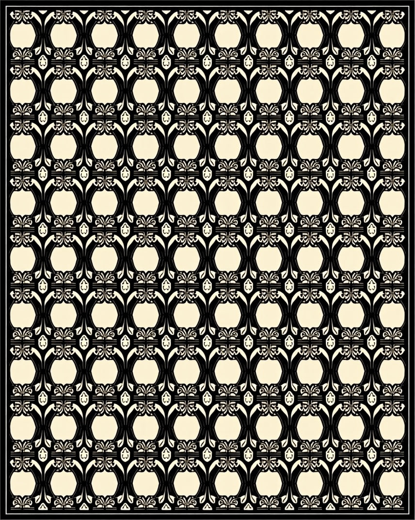 Art Nouveau Black Egg Oval Pattern Rug