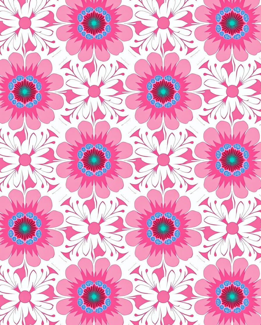 Pink Floral Pattern With Blue Accents Rug