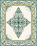 Ornate Green Ivory Center Medallion Design Rug