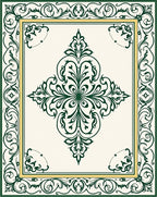 Ornate Green Ivory Center Medallion Design Rug