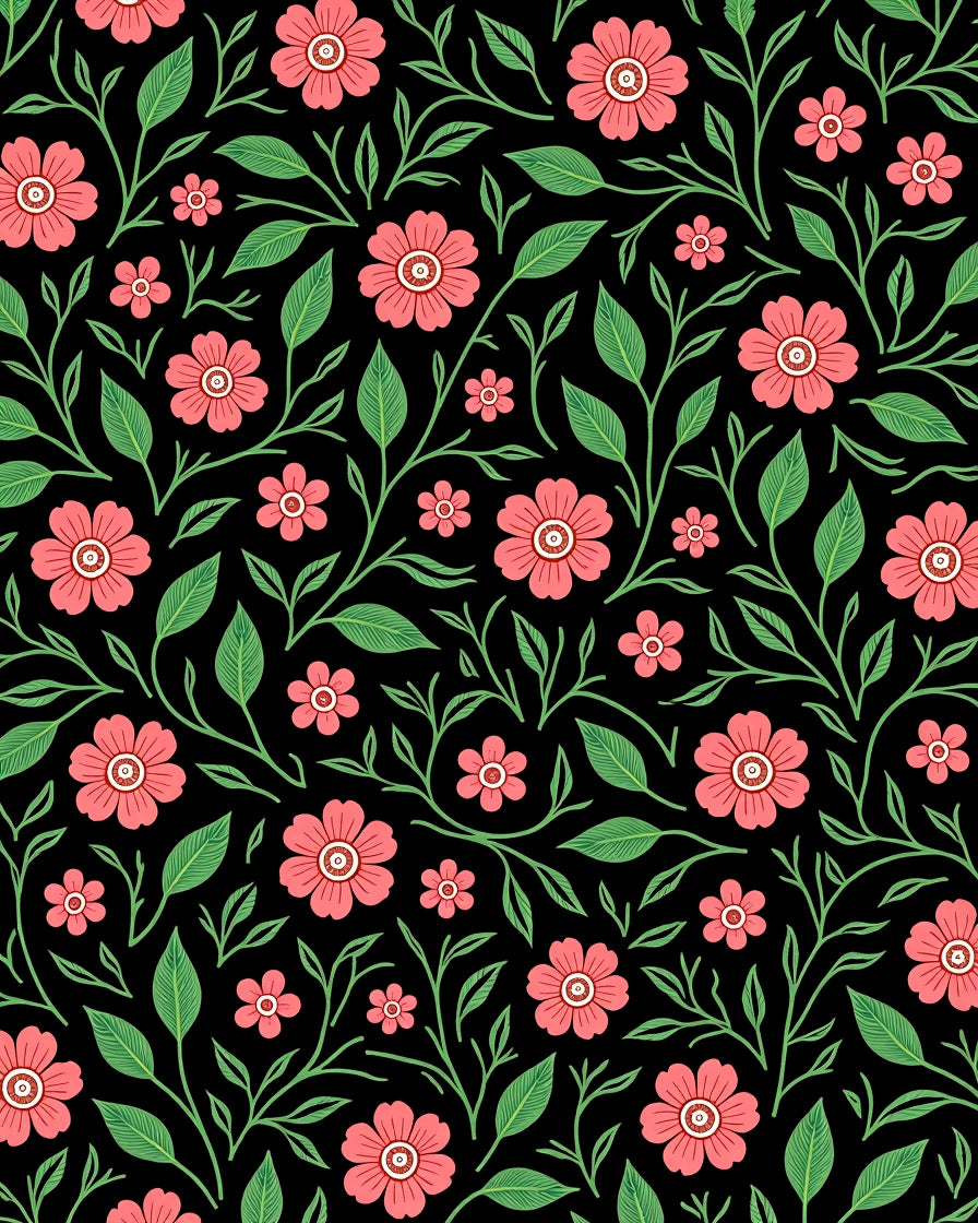 Coral Flower Vine Intricate Pattern Rug
