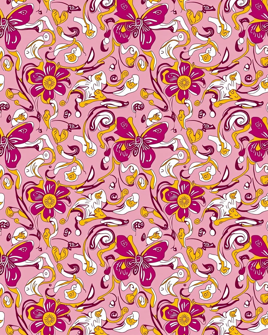 Pink Butterfly Floral Swirl Pattern Rug