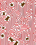 Red Maze With Brown Gingerbread Figures Rug