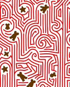 Red Maze With Brown Gingerbread Figures Rug