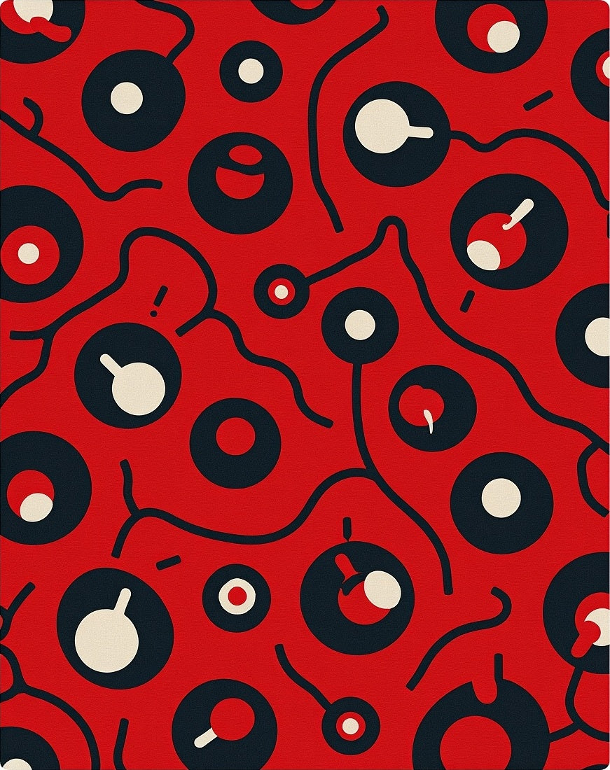 Bold Red White Black Abstract Design Rug