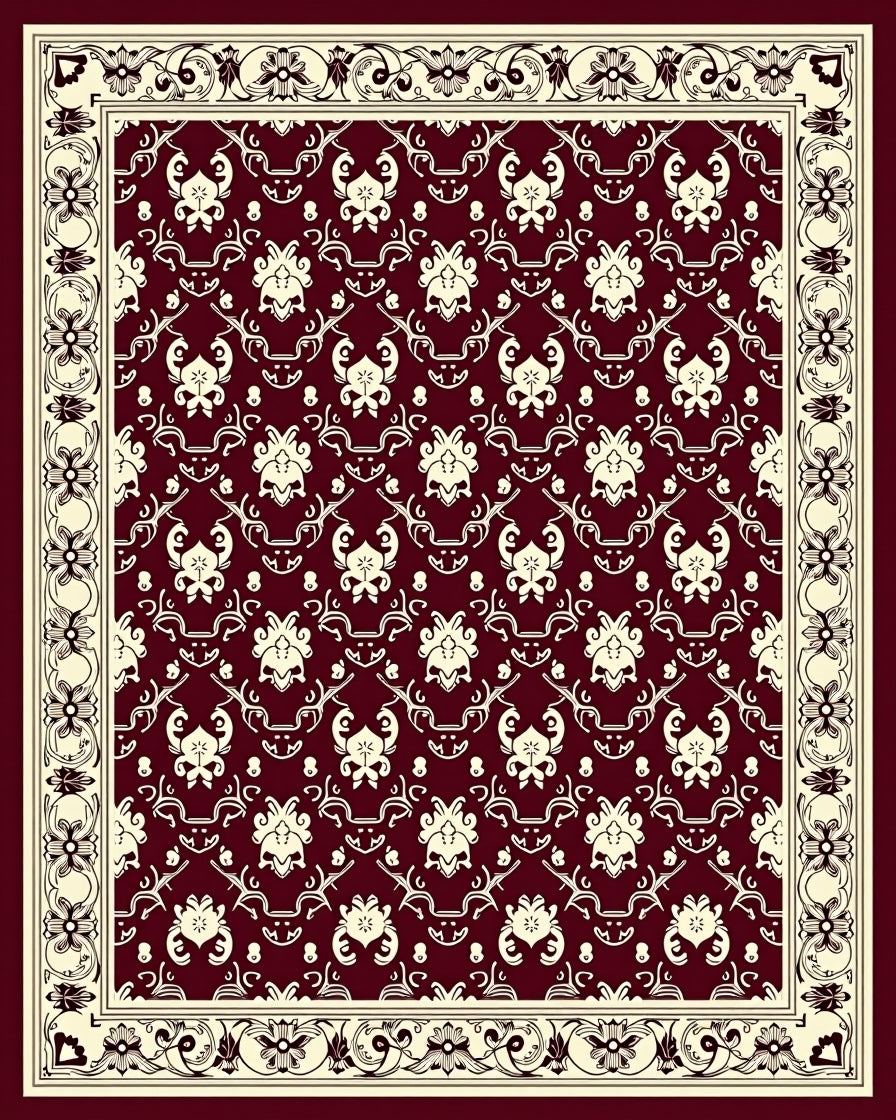Ornate Damask Style Floral Pattern Rug