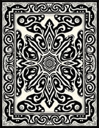Intricate Black White Symmetrical Pattern Rug