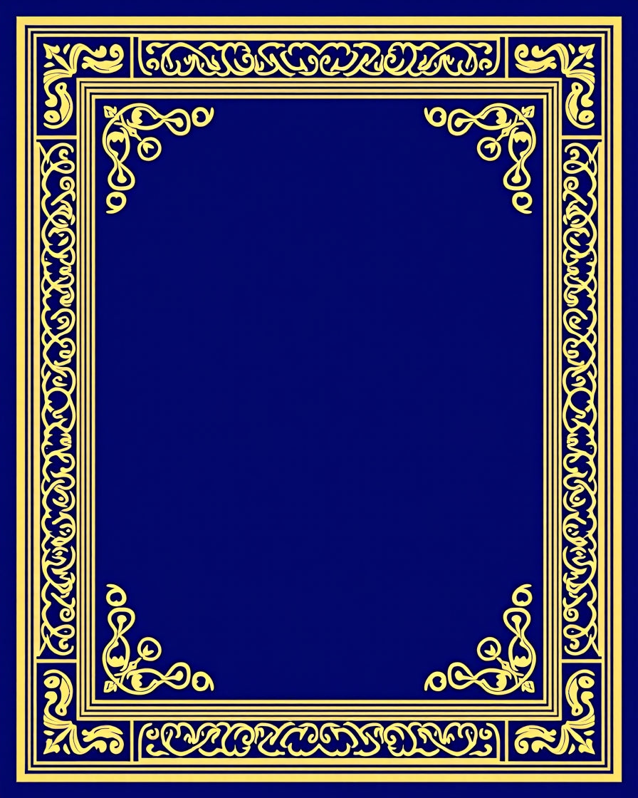 Ornate Golden Blue Border Design Rug