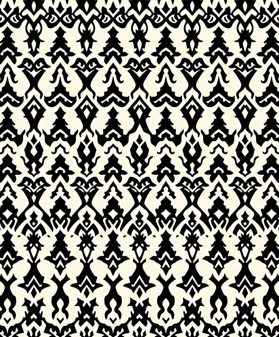 Elegant Black Ivory Damask Pattern Rug