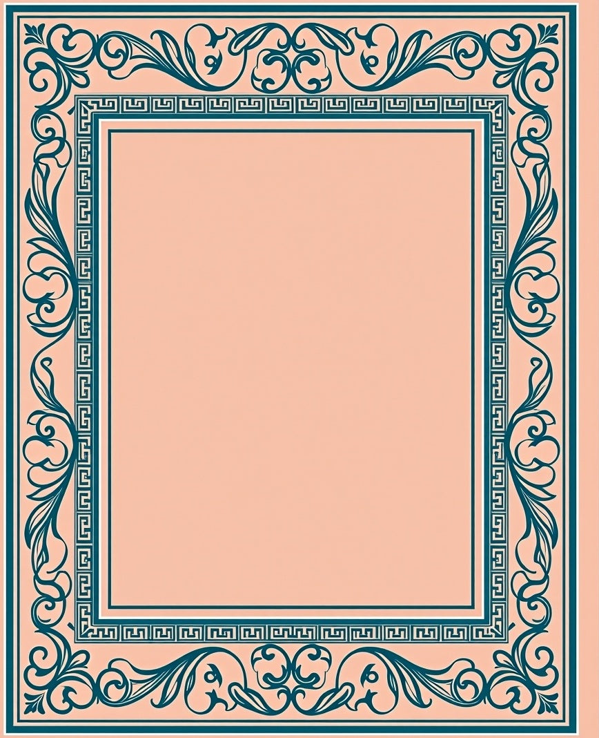 Elegant Teal Scrolling Floral Border Rug