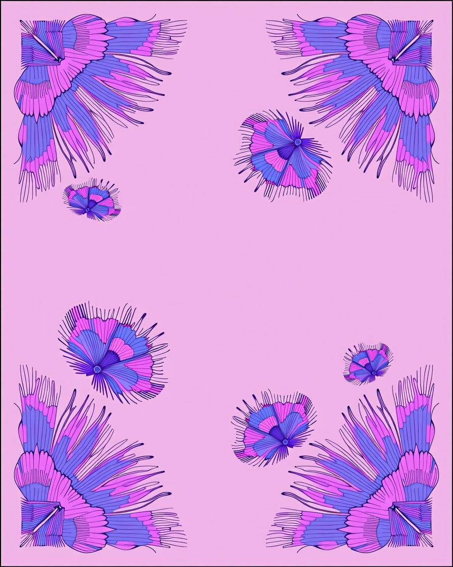 Pink Blue Feathered Floral Accents Rug