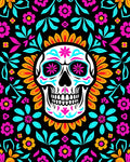 Vibrant Skull Floral Medallion Art Rug