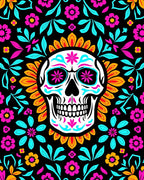 Vibrant Skull Floral Medallion Art Rug
