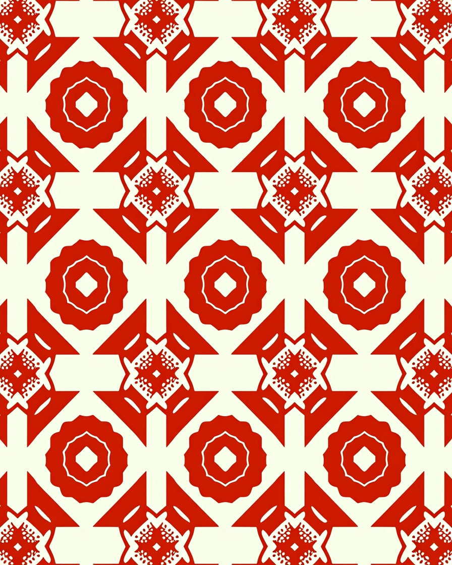Red Geometric Starburst Mandala Pattern Rug