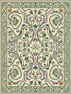 Cream Olive Green Floral Swirl Rug