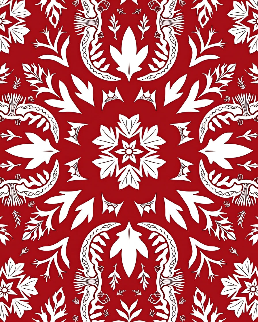 Crimson Scarlet Folk Art Floral Medallion Rug