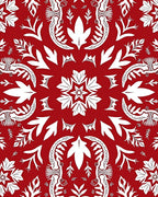 Crimson Scarlet Folk Art Floral Medallion Rug