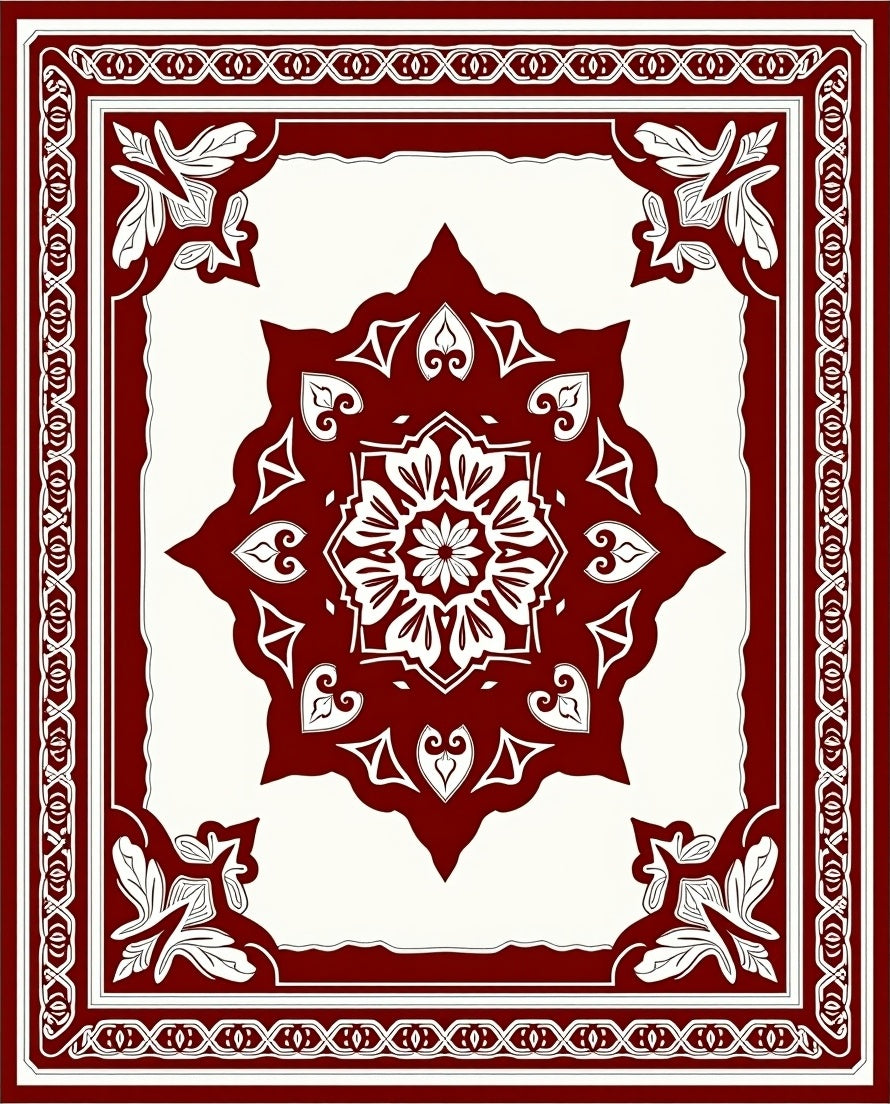 Detailed Floral Medallion Border Pattern Rug