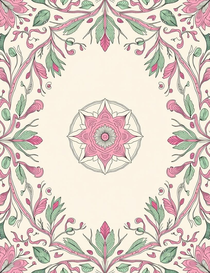 Pink Green Floral Mandala Pattern Rug