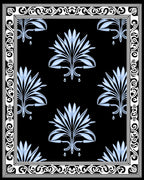 Art Deco Floral Patterned Black Rug