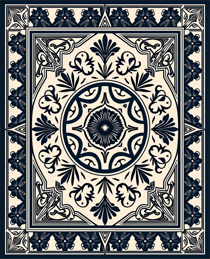 Intricate Floral Medallion Border Rug
