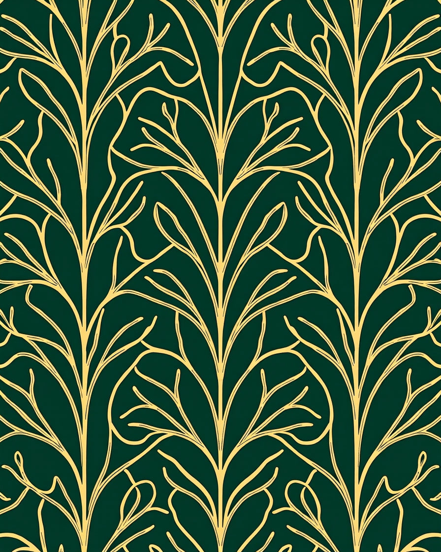 Art Nouveau Green gold Floral Pattern Rug