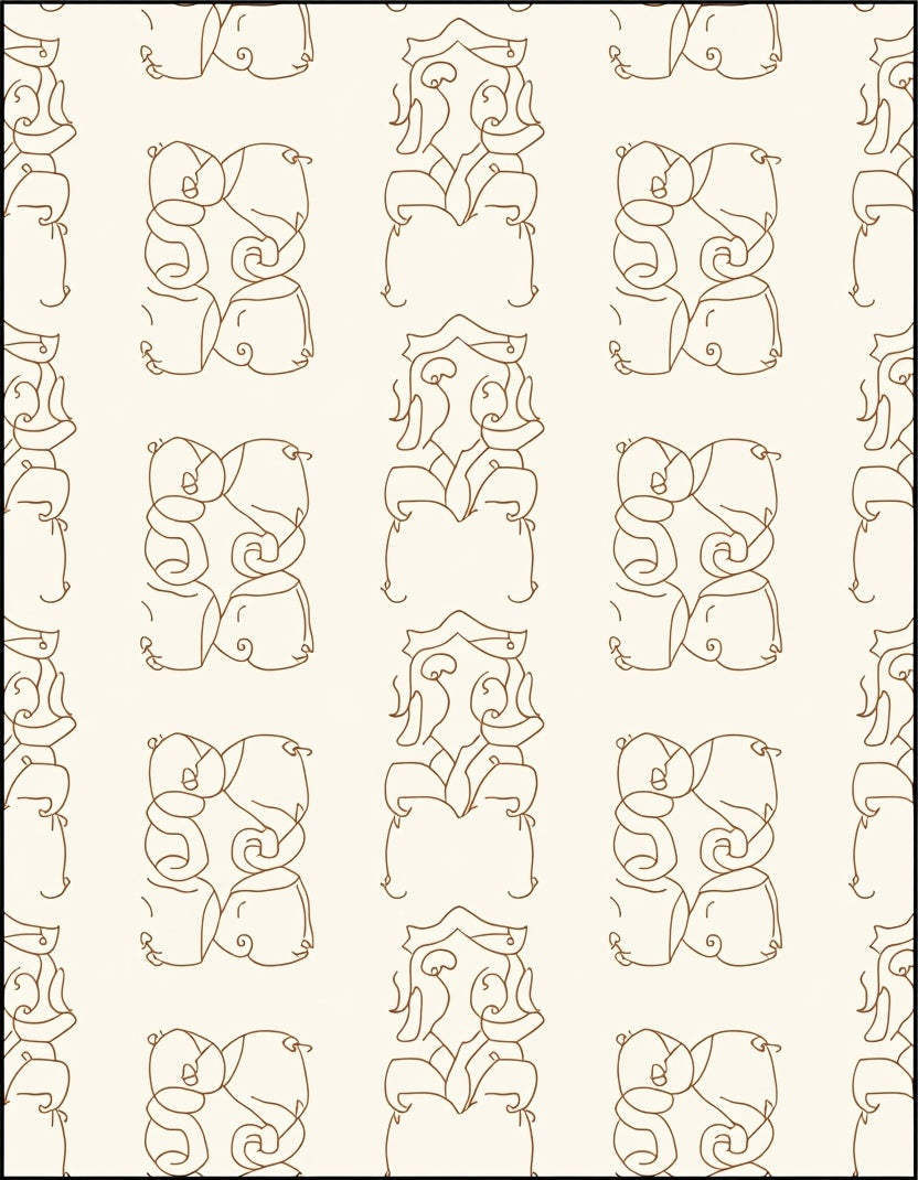Abstract Scrolls Faces Pattern Design Rug