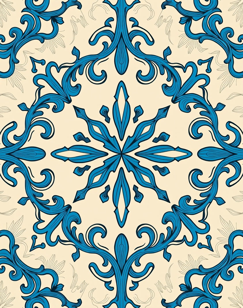 Ornate Teal Floral Motif Rug