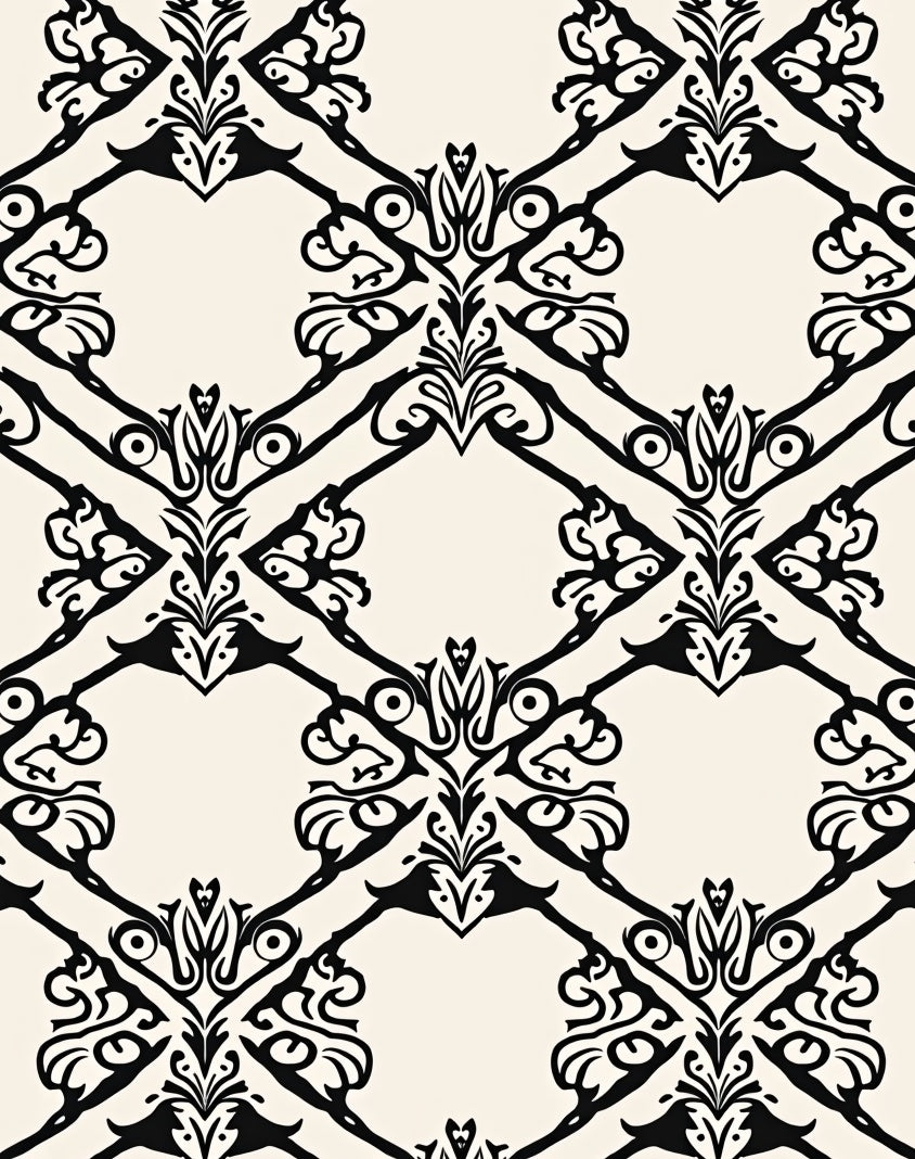 Classic Black White Scrolling Damask Pattern Rug