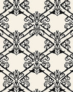Classic Black White Scrolling Damask Pattern Rug