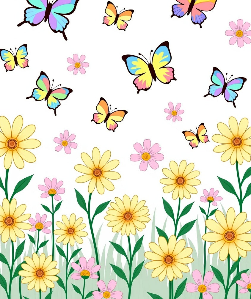 Spring Butterfly Garden Whimsical Pattern Rug