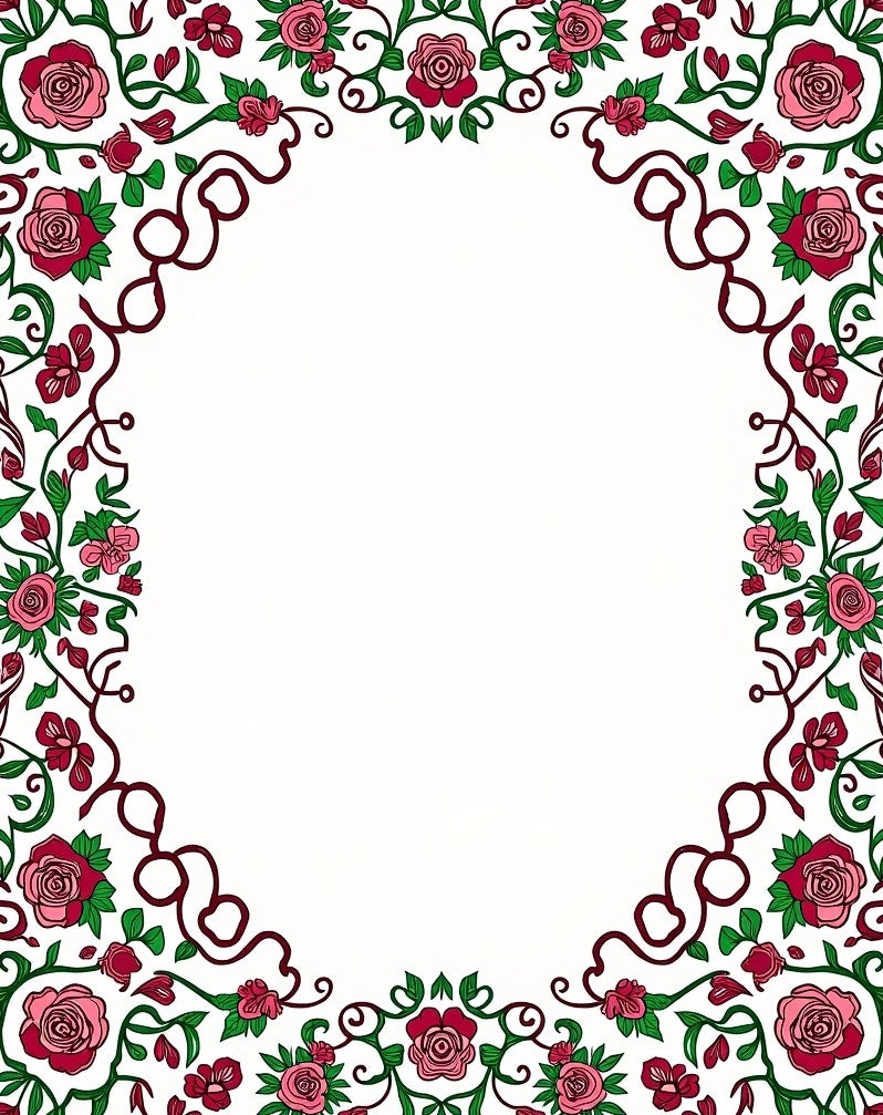 Whimsical Pink Rose Garden Frame Rug