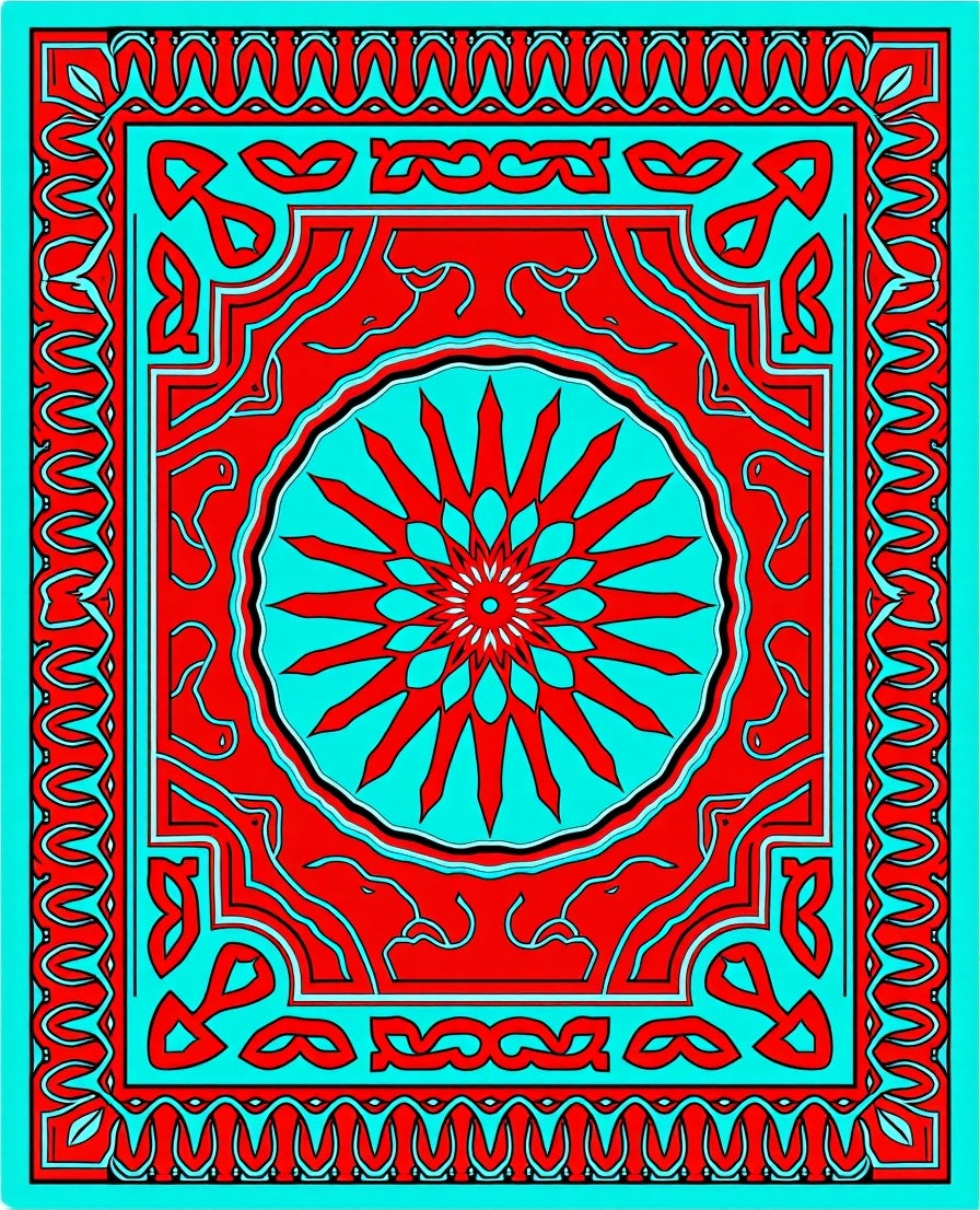 Bold Red and Turquoise Geometric Pattern Rug