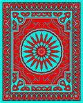 Bold Red and Turquoise Geometric Pattern Rug