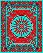 Bold Red and Turquoise Geometric Pattern Rug