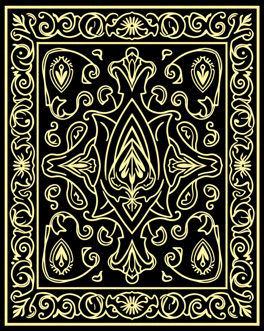 Elegant Black Gold Floral Pattern Rug