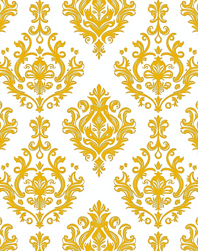 Golden Damask Flourish Pattern Rug