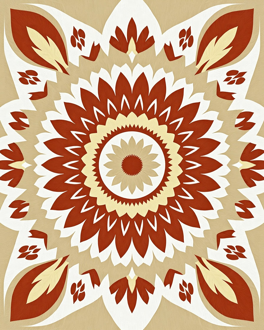 Warm Tones Sunburst Medallion Design Rug