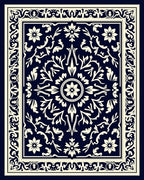 Ornate Floral Symmetry Navy Rug