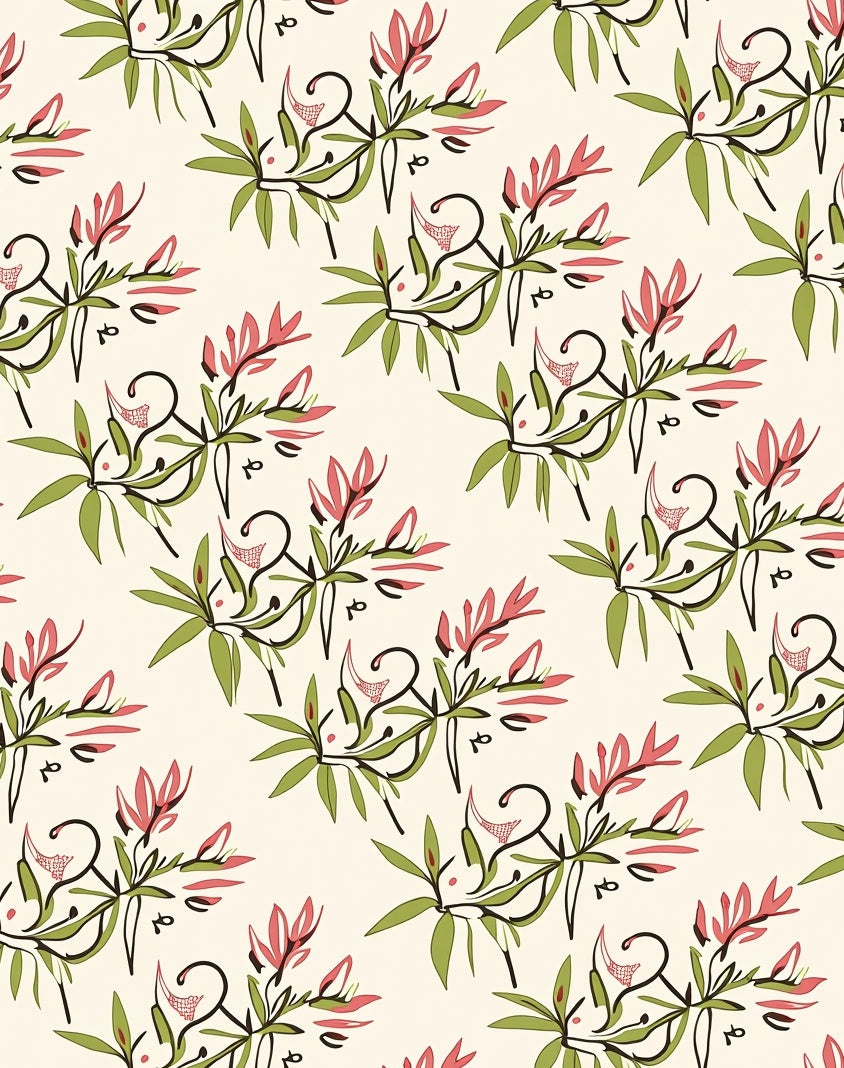 Whimsical Floral Leaf Swirl Design Rug