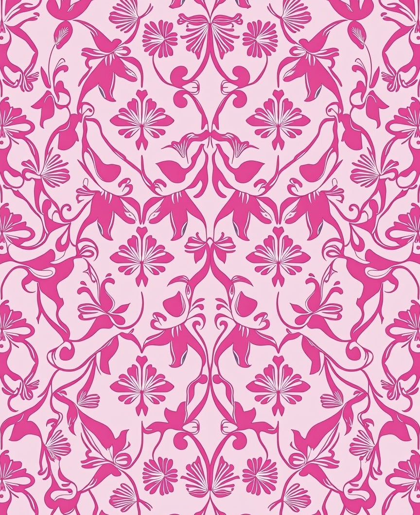 Pink Floral Scroll Pattern Rug