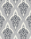 Elegant Grey White Damask Pattern Rug