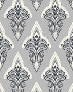 Elegant Grey White Damask Pattern Rug
