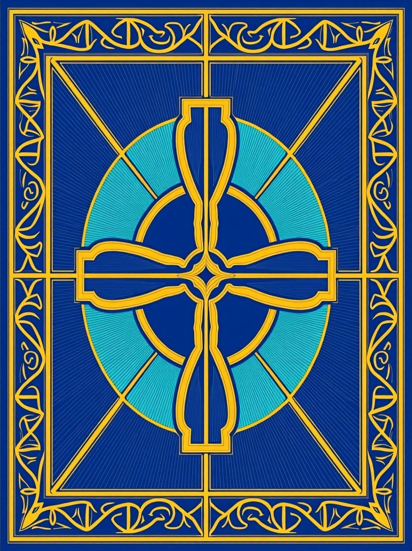 Bold Golden Geometric Cross Design Rug