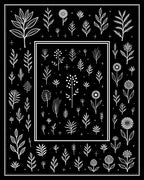 Botanical Sketch Floral Patterned Design Rug