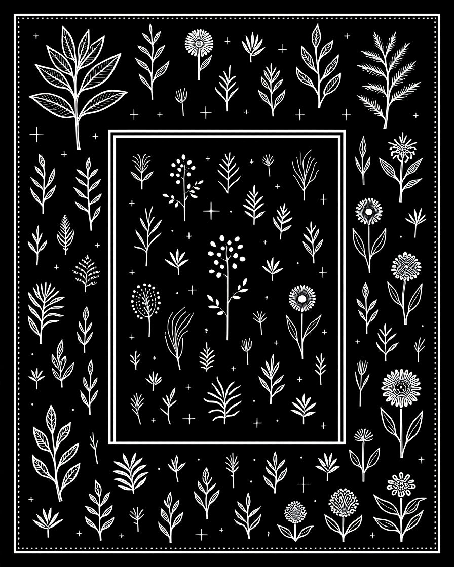 Botanical Sketch Floral Patterned Design Rug