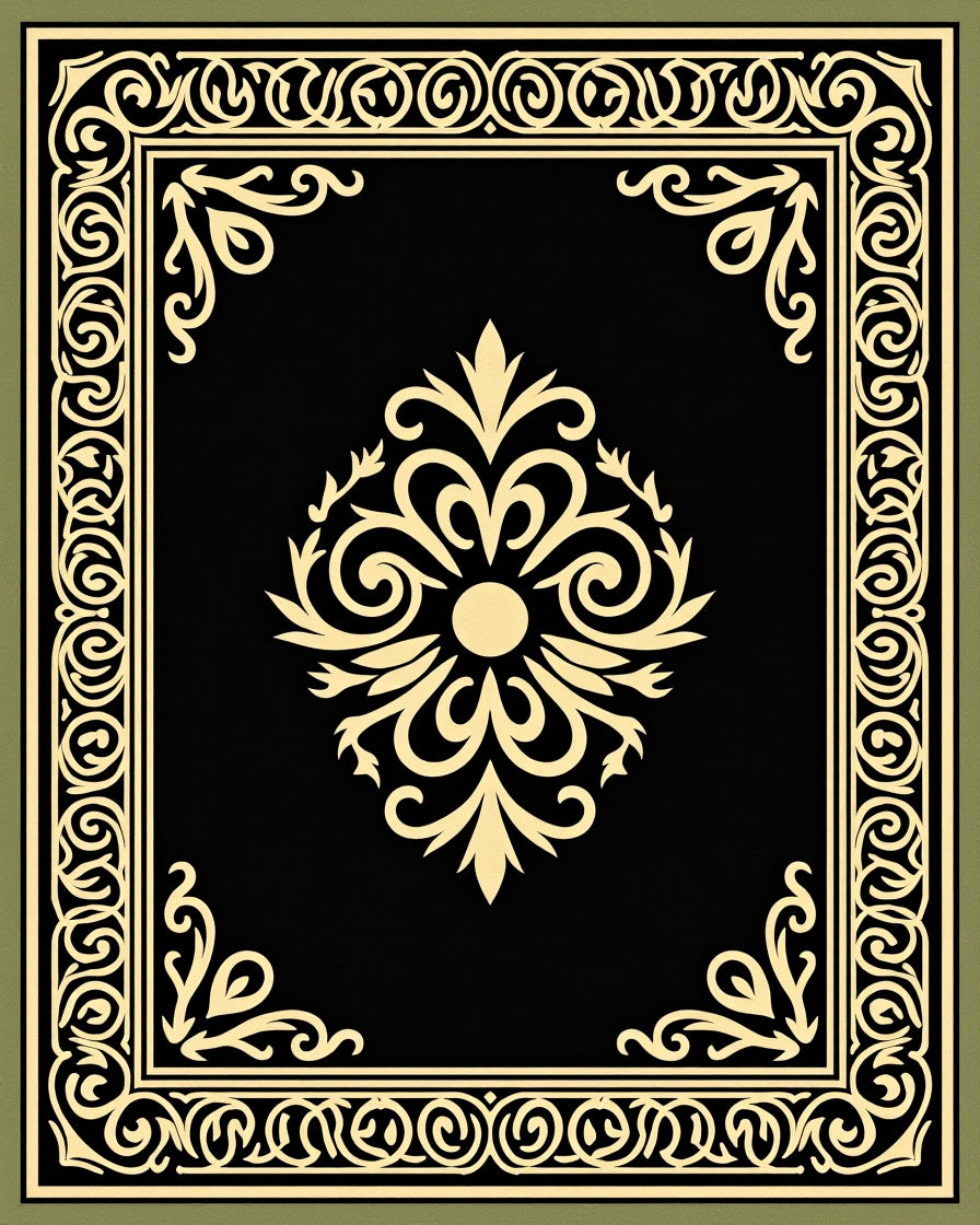 Ornate Floral Swirl Border Medallion Rug