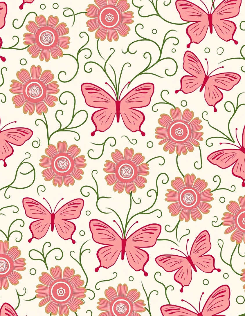 Pink Butterflies and Floral Vines Rug